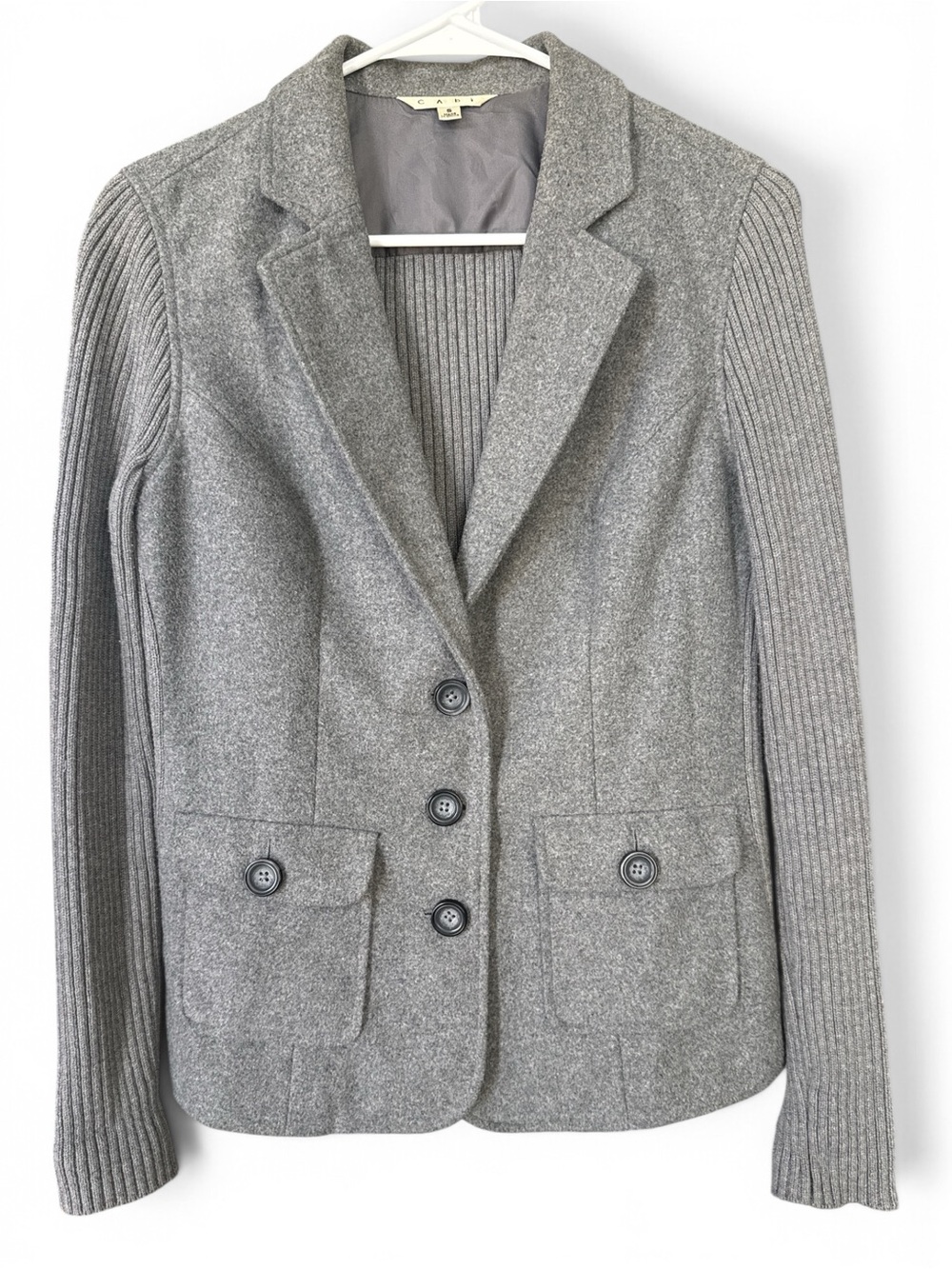 CAbi Gray Knit-Sleeve Blazer